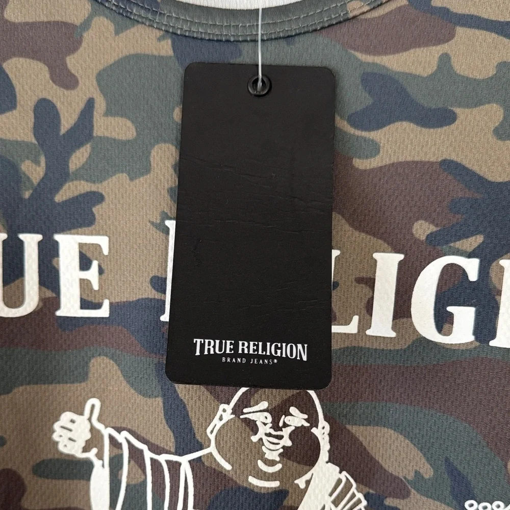 True Religion Men's Green Camouflage Graphic Tee Size XXXL street wear, y2k